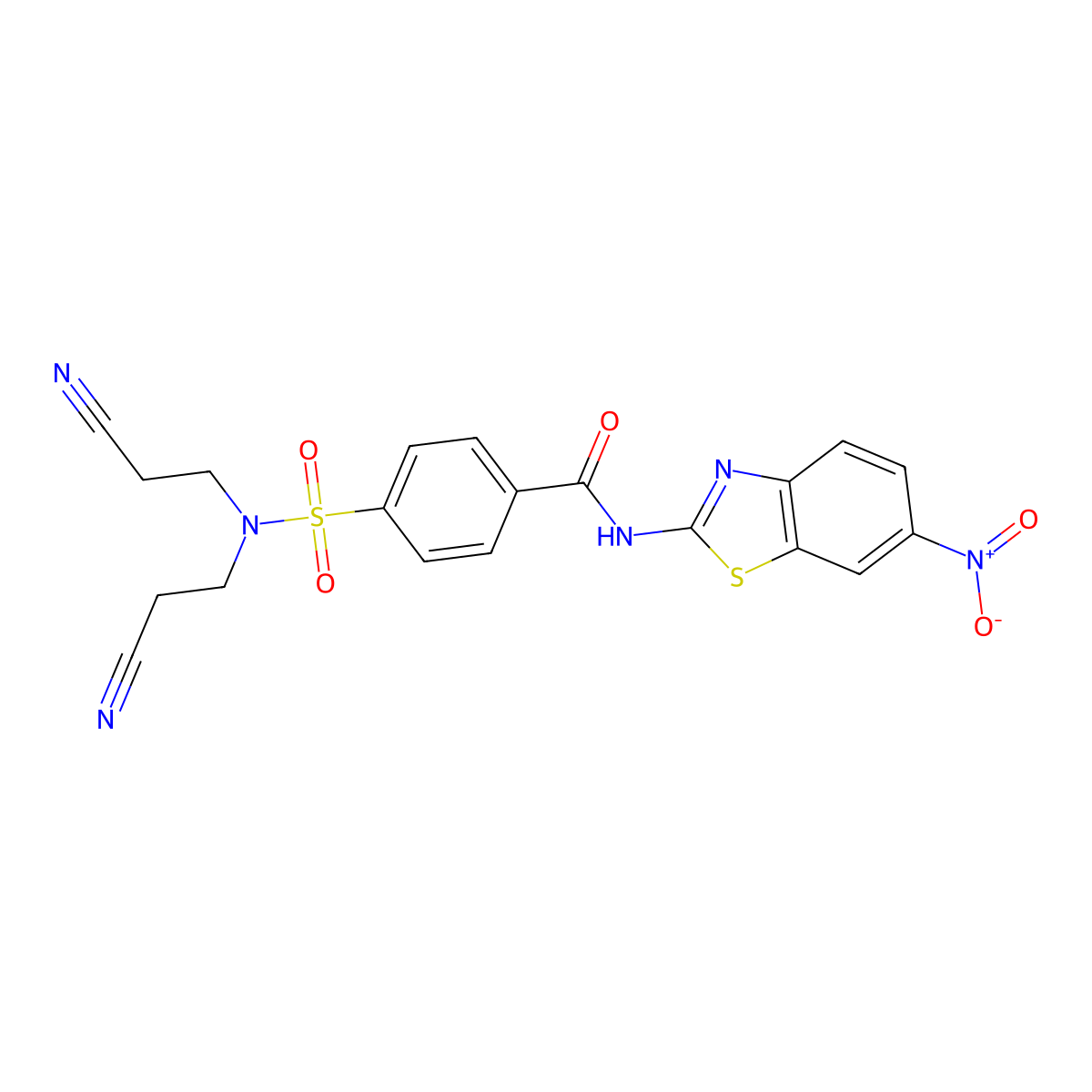 4-[bis(2-cyanoethyl)sulfamoyl]-N-(6-nitro-1,3-benzothiazol-2-yl)benzamide molecular structure, CAS 476275-25-9