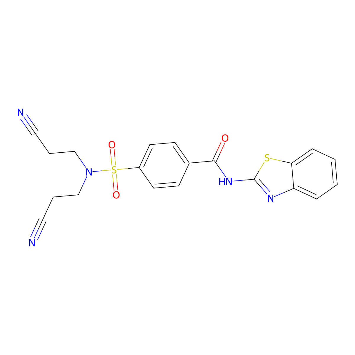 N-(1,3-benzothiazol-2-yl)-4-[bis(2-cyanoethyl)sulfamoyl]benzamide molecular structure, CAS 476275-27-1