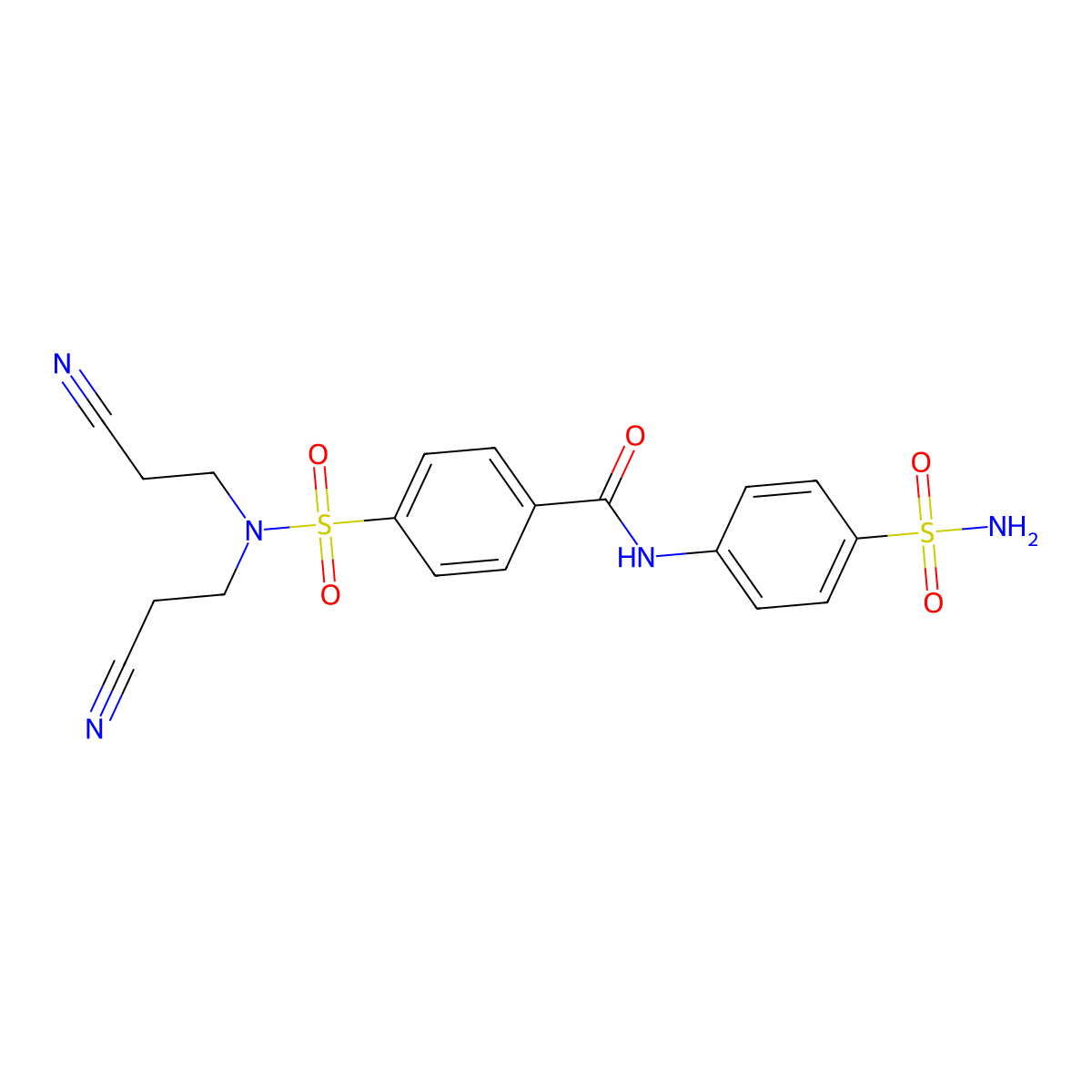 4-(N,N-bis(2-cyanoethyl)sulfamoyl)-N-(4-sulfamoylphenyl)benzamide molecular structure, CAS 476275-44-2