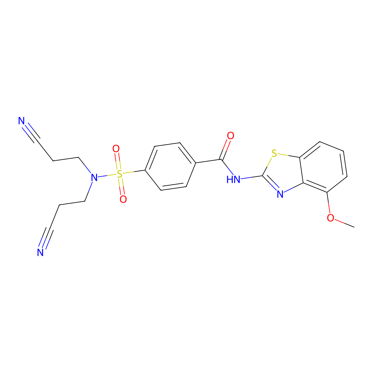 4-[bis(2-cyanoethyl)sulfamoyl]-N-(4-methoxy-1,3-benzothiazol-2-yl)benzamide molecular structure, CAS 476275-67-9