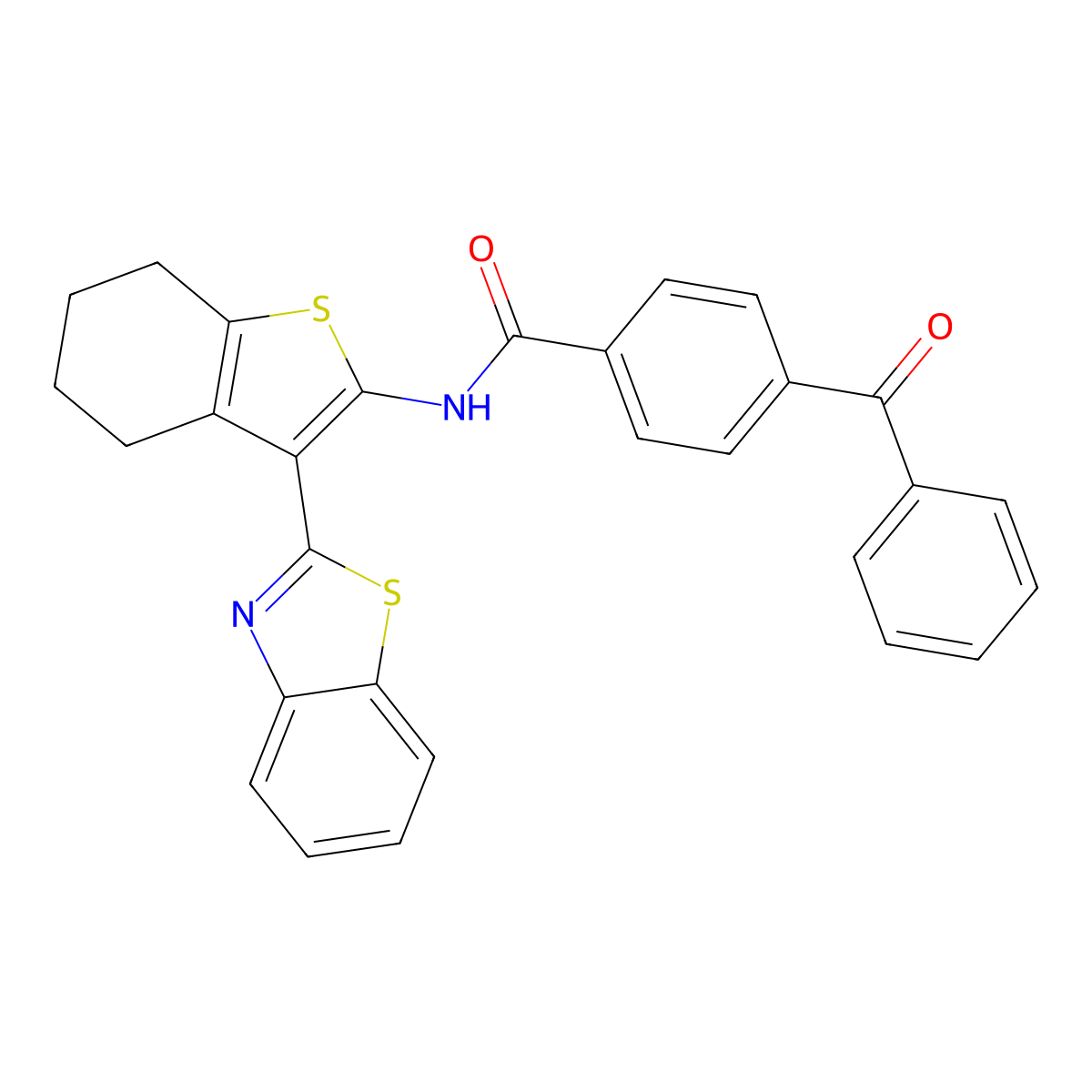 N-(3-(benzo[d]thiazol-2-yl)-4,5,6,7-tetrahydrobenzo[b]thiophen-2-yl)-4-benzoylbenzamide molecular structure, CAS 476275-70-4