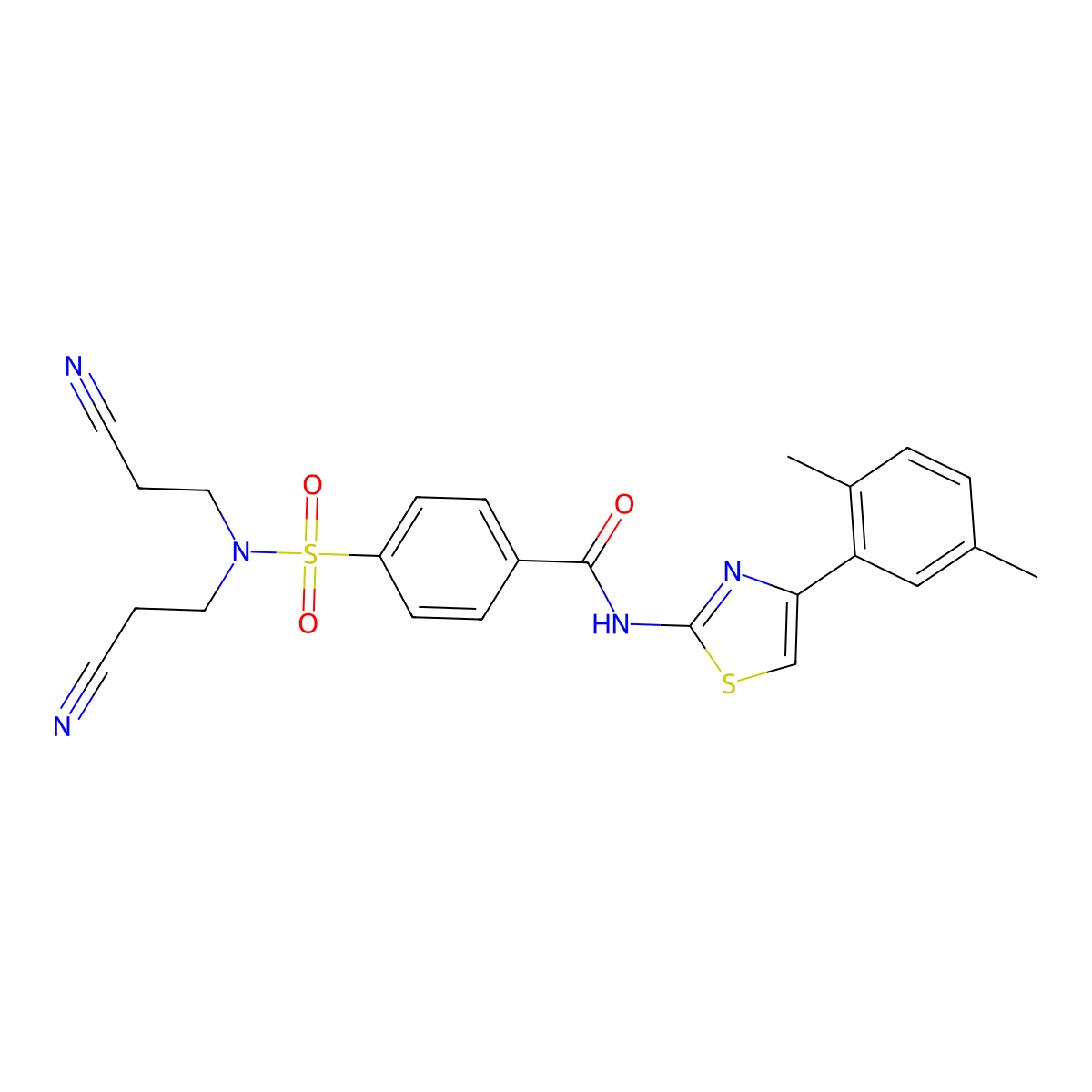 4-[bis(2-cyanoethyl)sulfamoyl]-N-[4-(2,5-dimethylphenyl)-1,3-thiazol-2-yl]benzamide molecular structure, CAS 476275-98-6