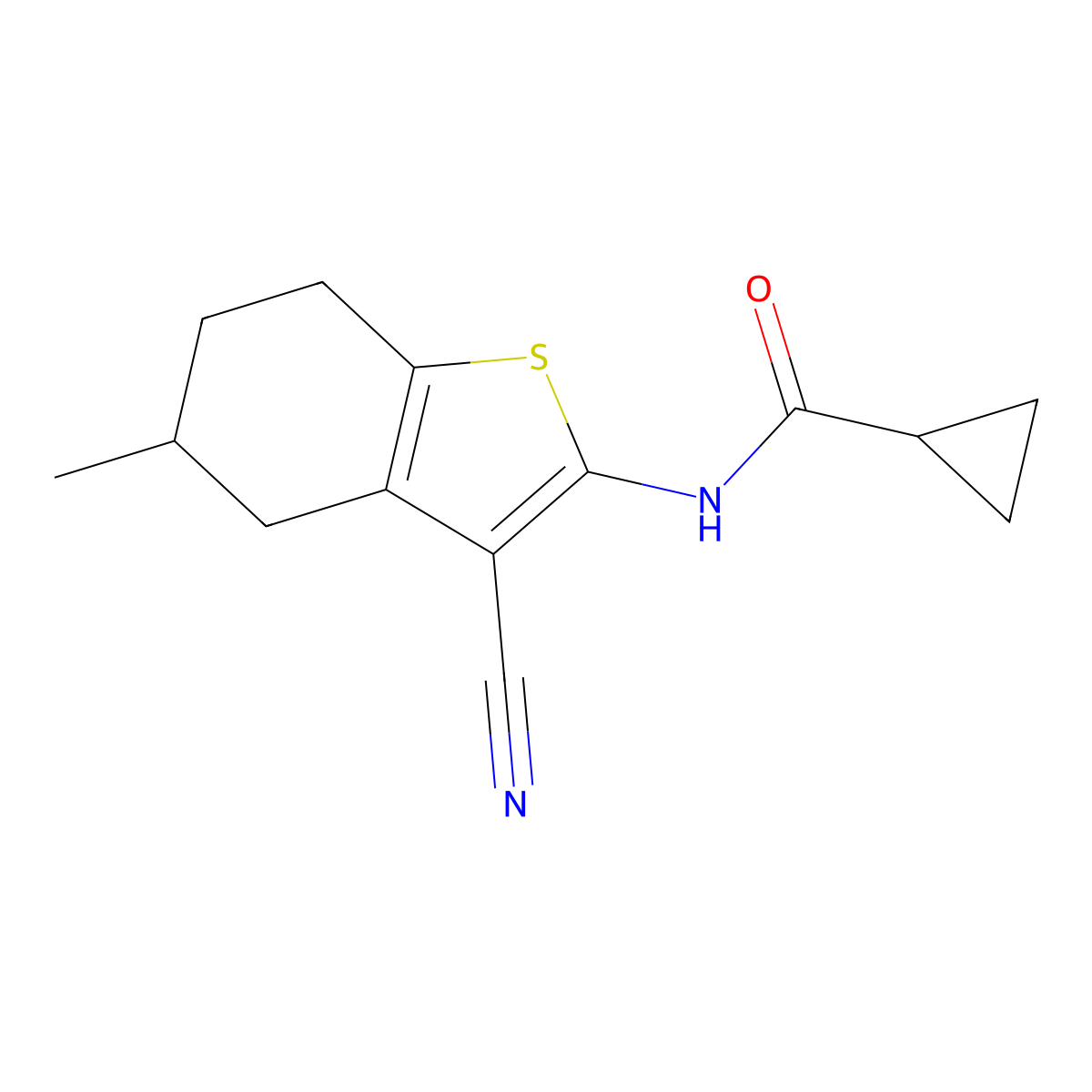 N-(3-cyano-5-methyl-4,5,6,7-tetrahydrobenzo[b]thiophen-2-yl)cyclopropanecarboxamide molecular structure, CAS 476278-39-4
