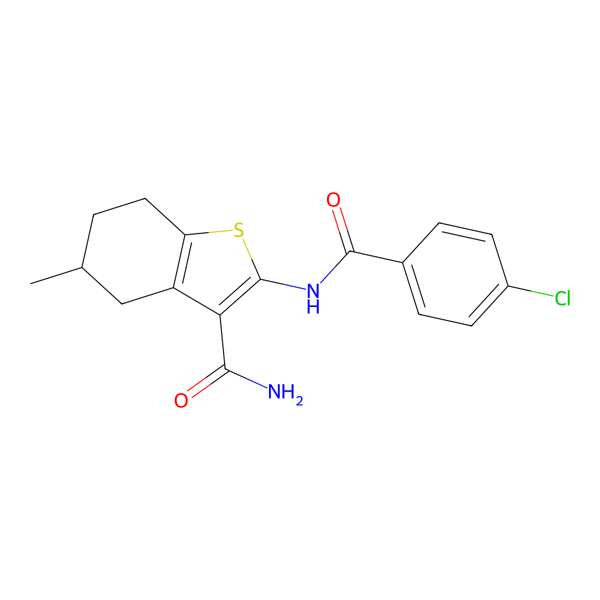 2-(4-Chlorobenzamido)-5-methyl-4,5,6,7-tetrahydrobenzo[b]thiophene-3-carboxamide molecular structure, CAS 476280-17-8