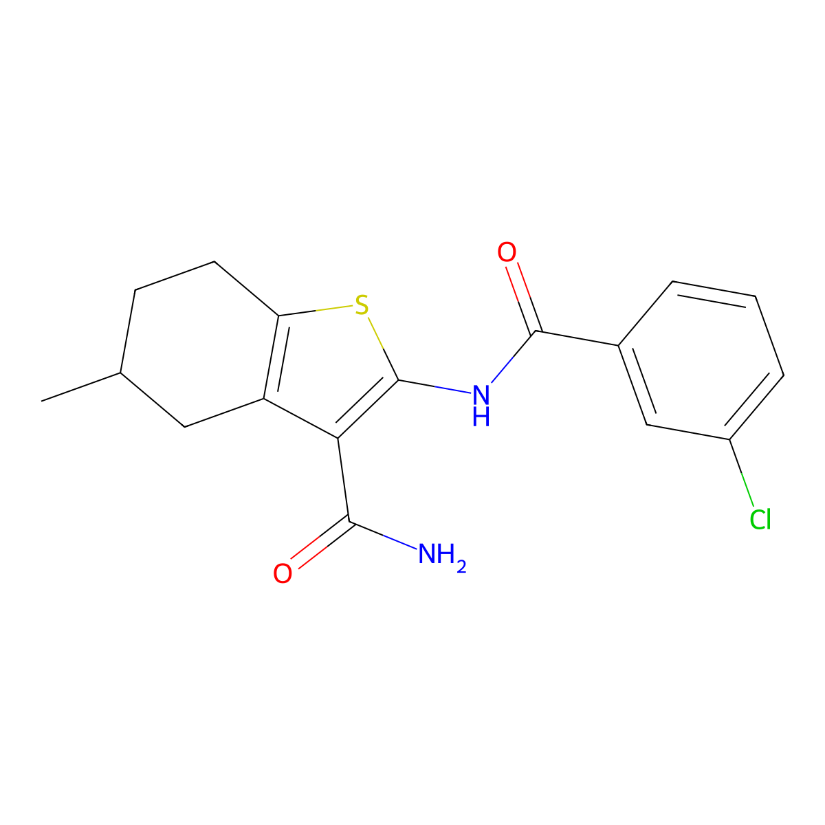 2-(3-Chlorobenzamido)-5-methyl-4,5,6,7-tetrahydrobenzo[b]thiophene-3-carboxamide molecular structure, CAS 476280-18-9