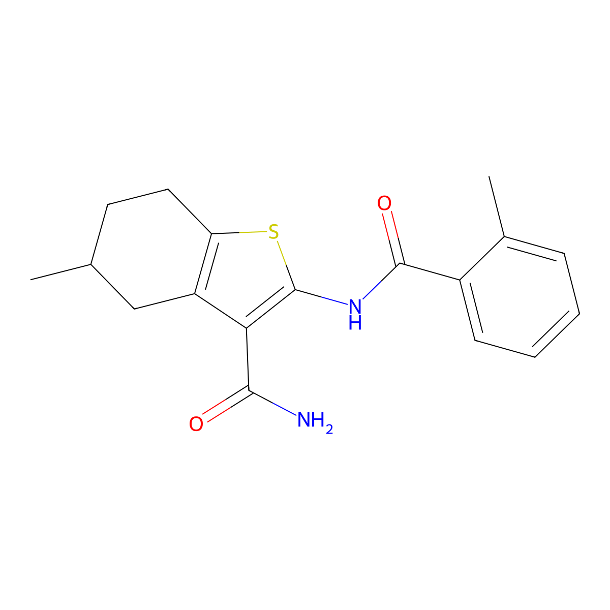 5-Methyl-2-(2-methylbenzamido)-4,5,6,7-tetrahydrobenzo[b]thiophene-3-carboxamide molecular structure, CAS 476280-19-0