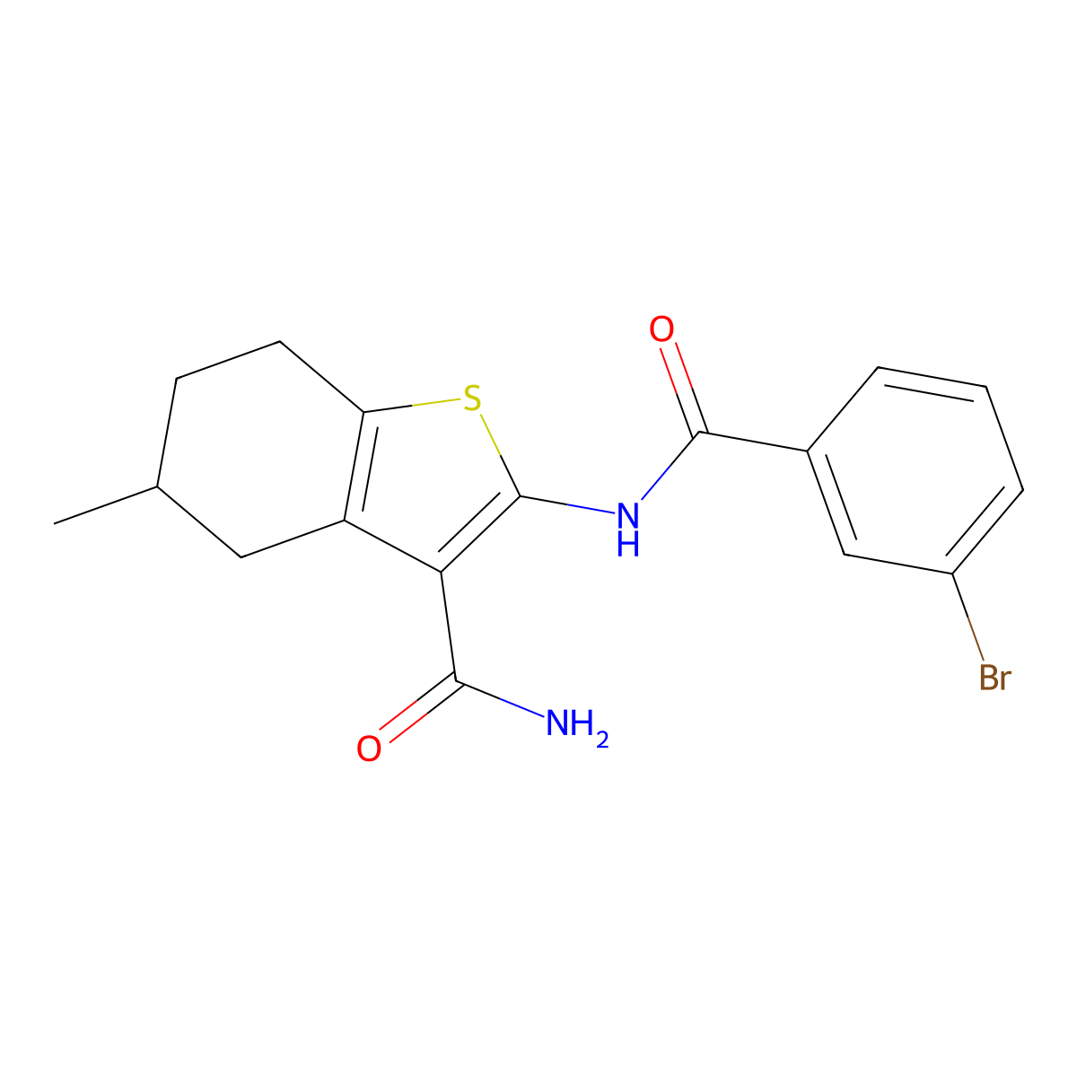 2-(3-Bromobenzamido)-5-methyl-4,5,6,7-tetrahydrobenzo[b]thiophene-3-carboxamide molecular structure, CAS 476280-20-3