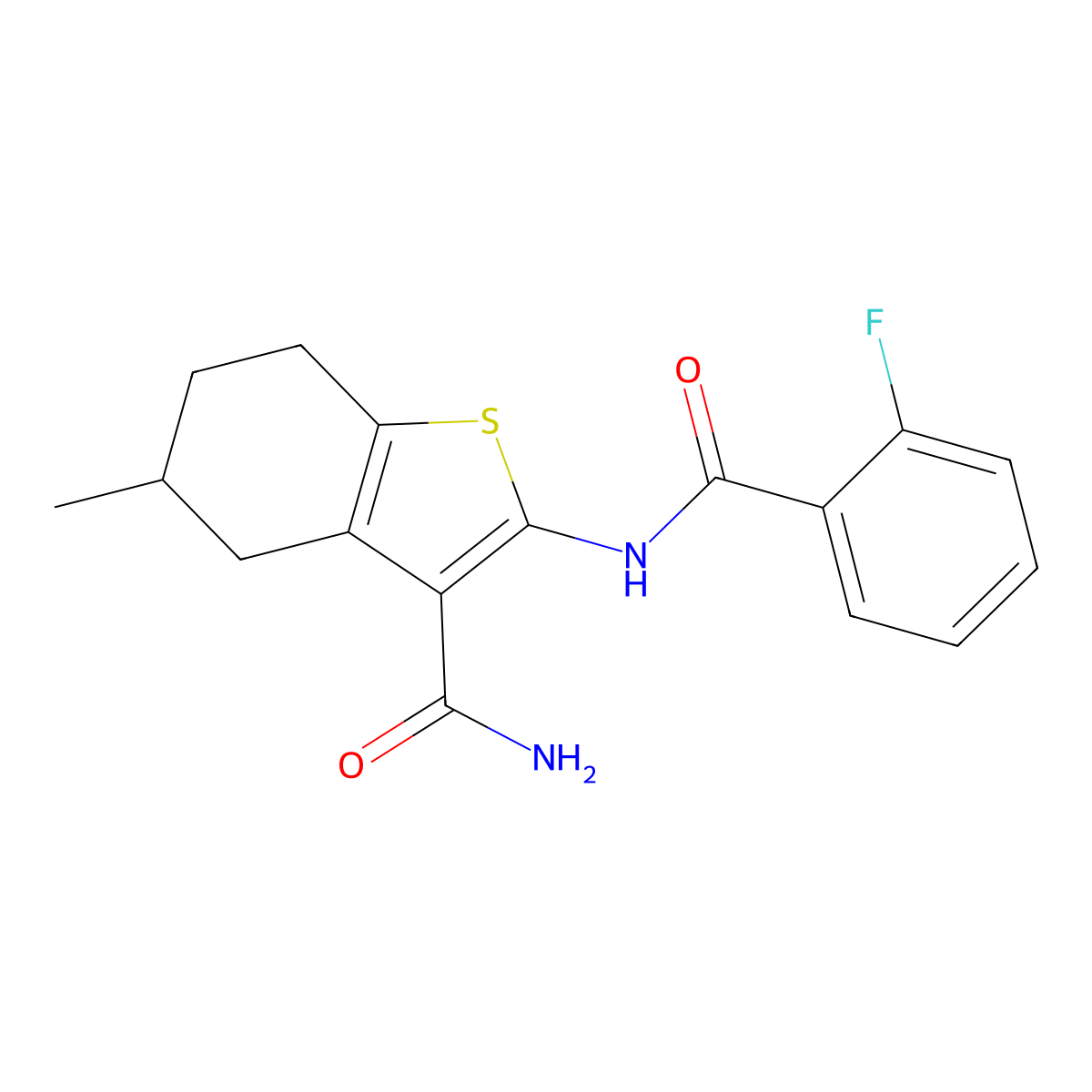 2-(2-Fluorobenzamido)-5-methyl-4,5,6,7-tetrahydrobenzo[b]thiophene-3-carboxamide molecular structure, CAS 476280-21-4
