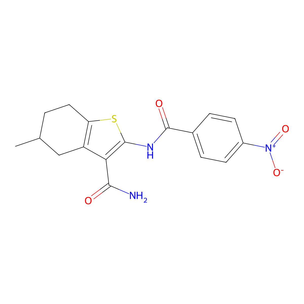 5-Methyl-2-(4-nitrobenzamido)-4,5,6,7-tetrahydrobenzo[b]thiophene-3-carboxamide molecular structure, CAS 476280-22-5