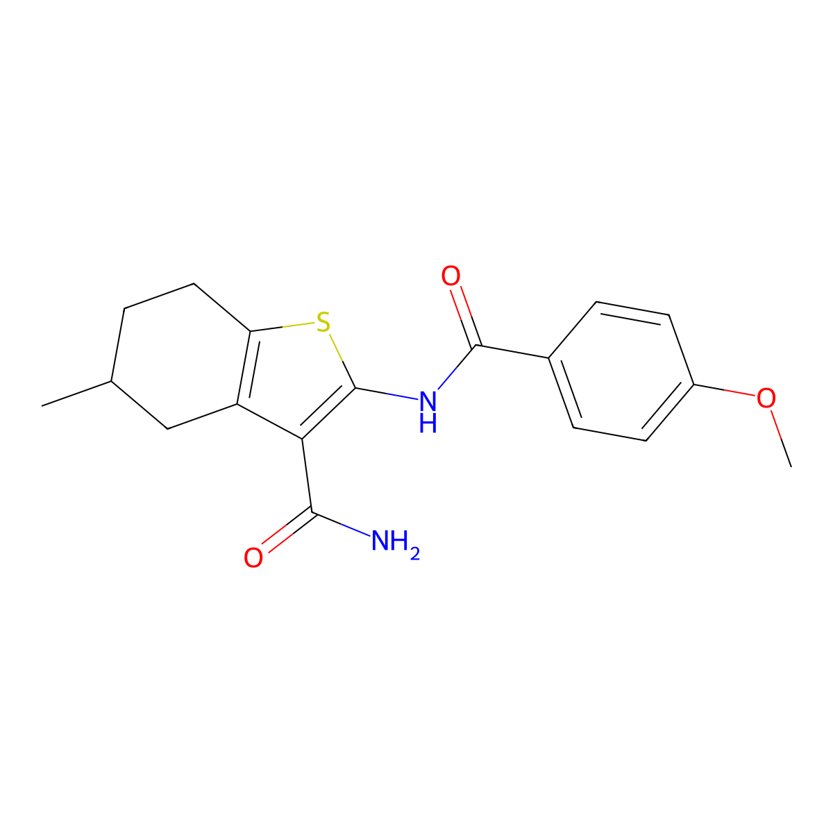 2-(4-Methoxybenzamido)-5-methyl-4,5,6,7-tetrahydrobenzo[b]thiophene-3-carboxamide molecular structure, CAS 476280-24-7