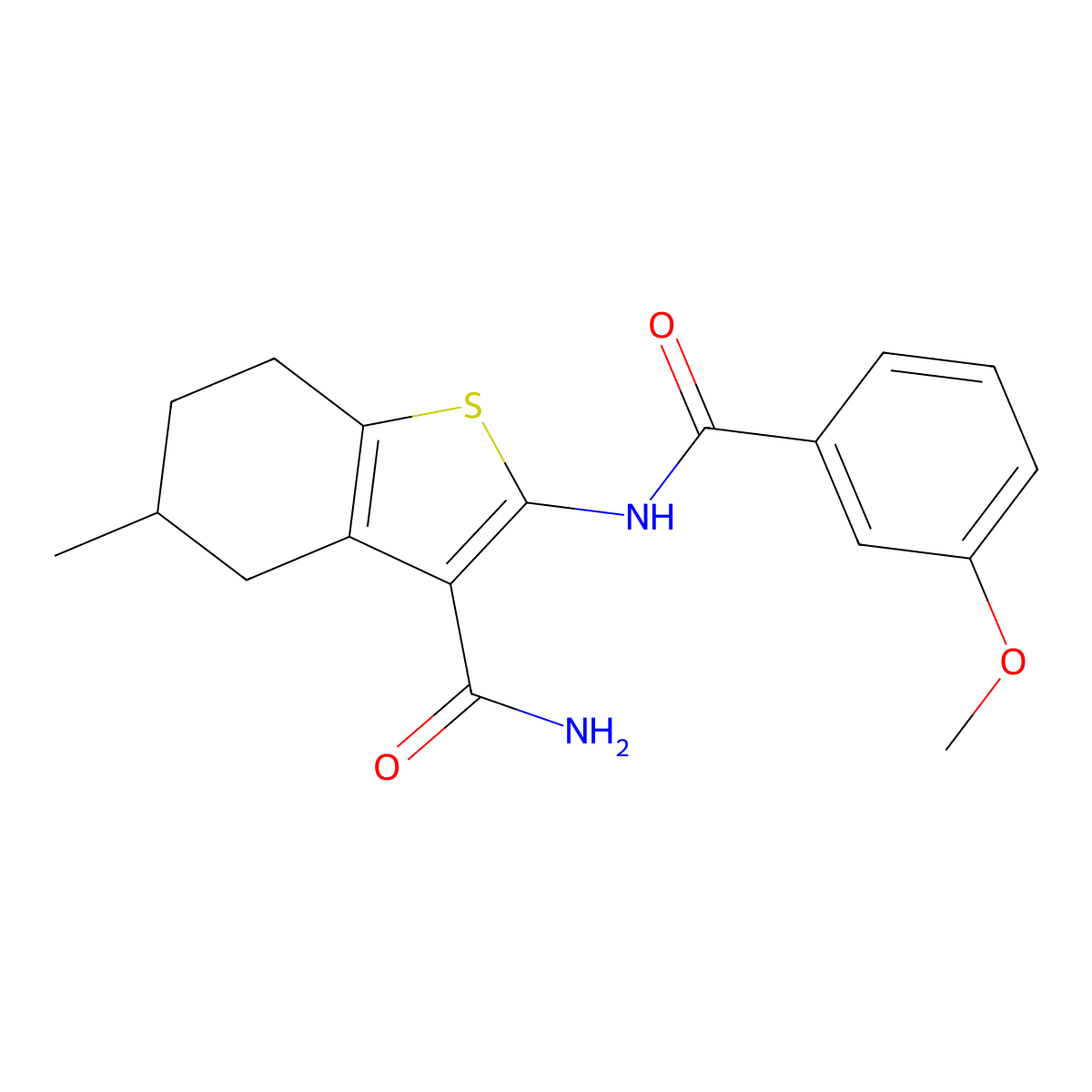 2-(3-Methoxybenzamido)-5-methyl-4,5,6,7-tetrahydrobenzo[b]thiophene-3-carboxamide molecular structure, CAS 476280-25-8