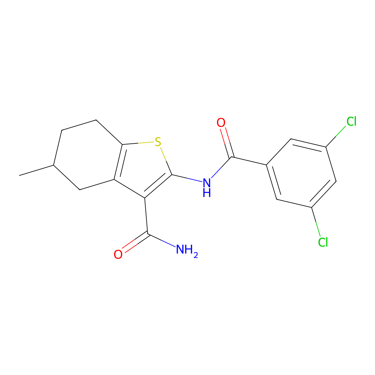 2-(3,5-Dichlorobenzamido)-5-methyl-4,5,6,7-tetrahydrobenzo[b]thiophene-3-carboxamide molecular structure, CAS 476280-26-9
