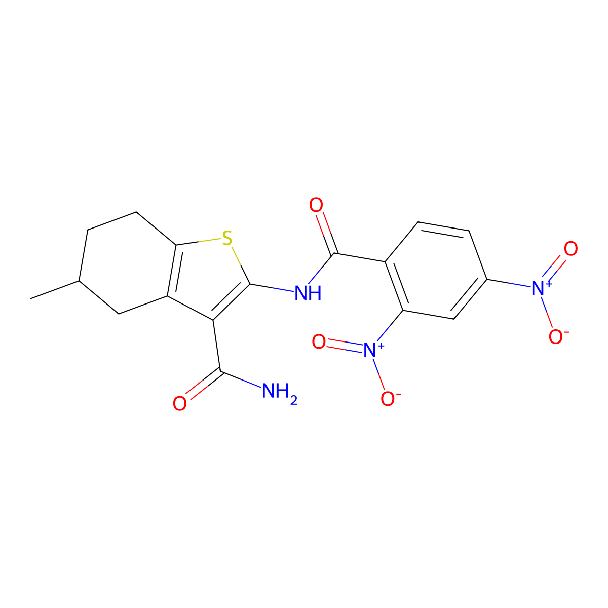 2-(2,4-Dinitrobenzamido)-5-methyl-4,5,6,7-tetrahydrobenzo[b]thiophene-3-carboxamide molecular structure, CAS 476280-31-6