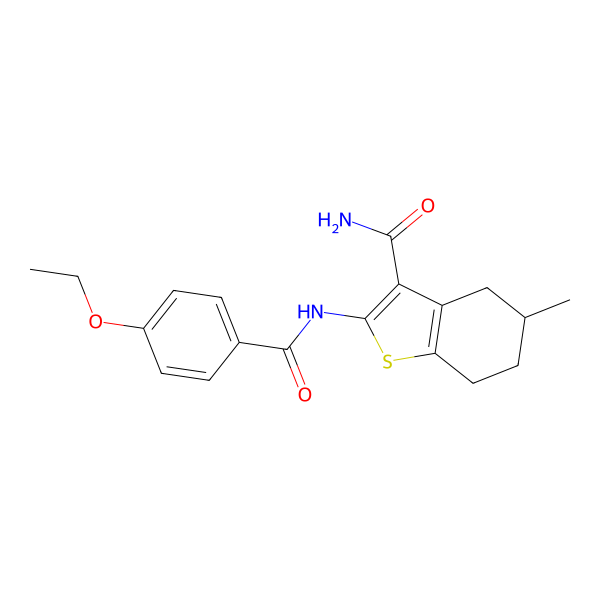2-(4-Ethoxybenzamido)-5-methyl-4,5,6,7-tetrahydrobenzo[b]thiophene-3-carboxamide molecular structure, CAS 476280-33-8