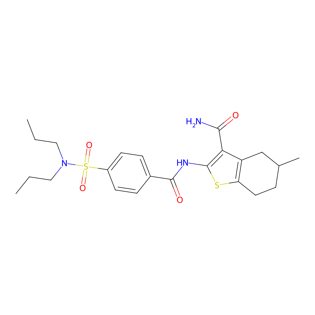 2-(4-(N,N-dipropylsulfamoyl)benzamido)-5-methyl-4,5,6,7-tetrahydrobenzo[b]thiophene-3-carboxamide molecular structure, CAS 476280-34-9