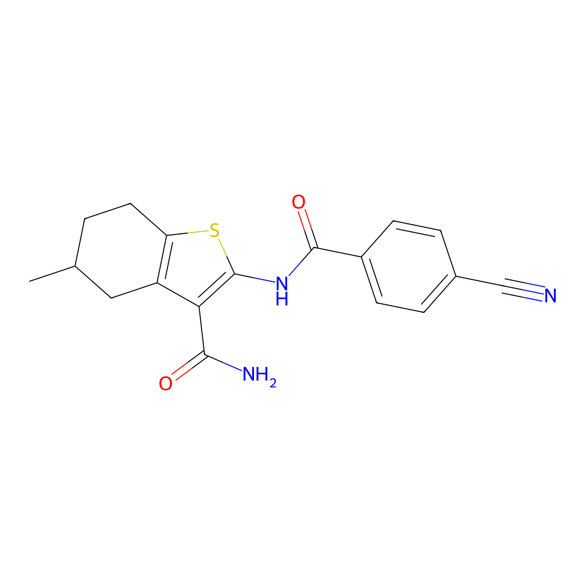2-(4-Cyanobenzamido)-5-methyl-4,5,6,7-tetrahydrobenzo[b]thiophene-3-carboxamide molecular structure, CAS 476280-35-0