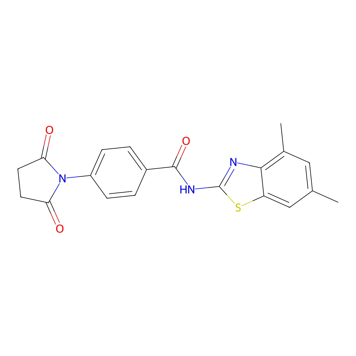 N-(4,6-dimethyl-1,3-benzothiazol-2-yl)-4-(2,5-dioxopyrrolidin-1-yl)benzamide molecular structure, CAS 476281-68-2