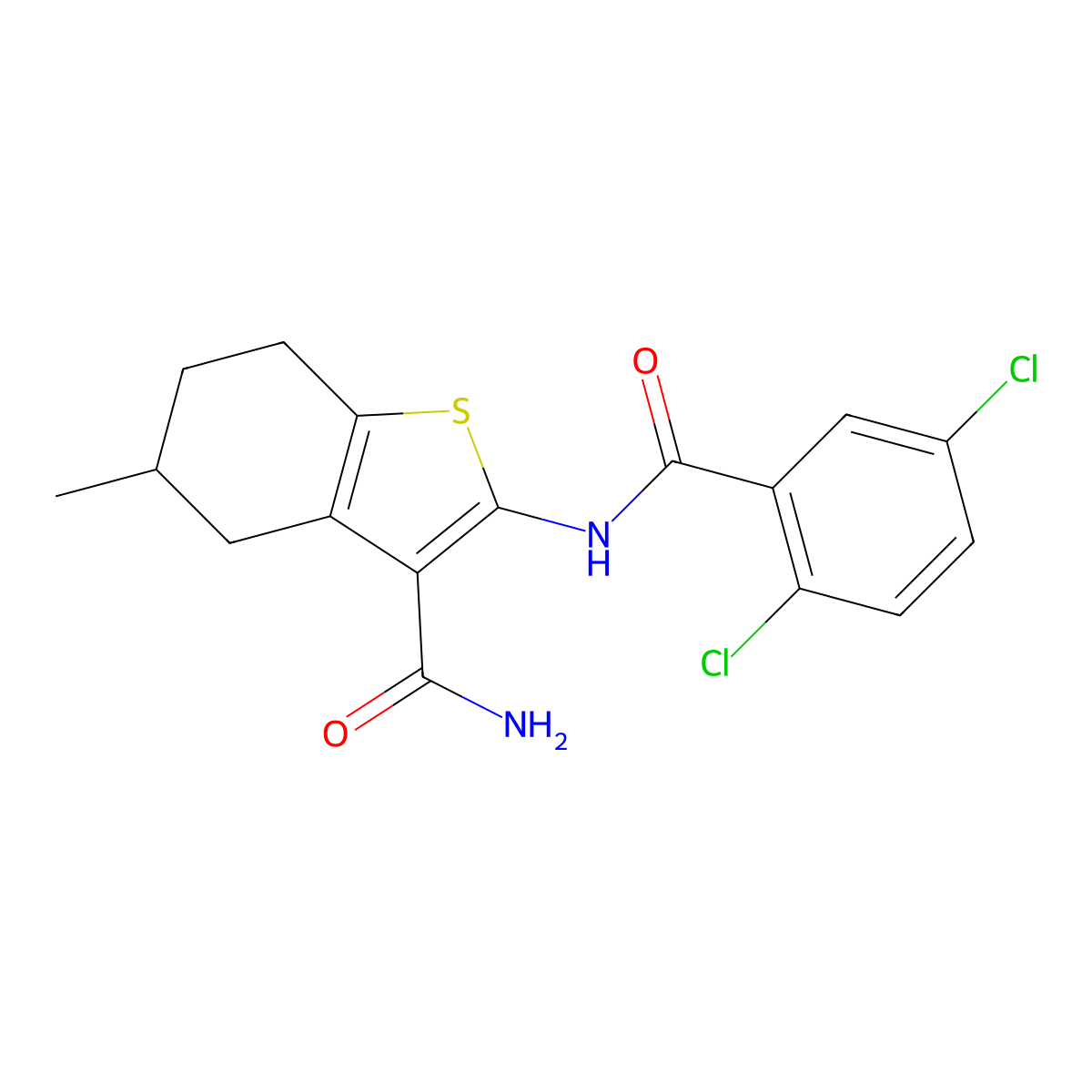 2-(2,5-Dichlorobenzamido)-5-methyl-4,5,6,7-tetrahydrobenzo[b]thiophene-3-carboxamide molecular structure, CAS 476282-49-2