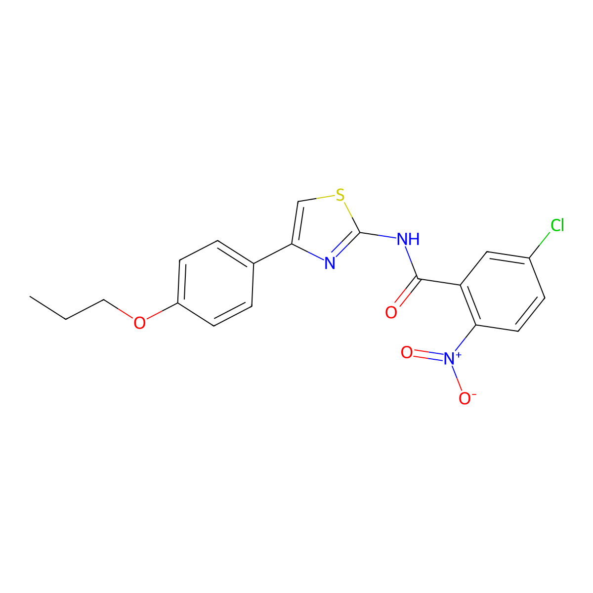 5-chloro-2-nitro-N-[4-(4-propoxyphenyl)-1,3-thiazol-2-yl]benzamide molecular structure, CAS 476282-73-2