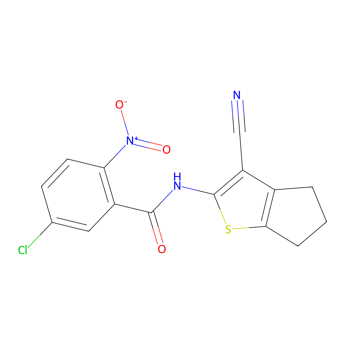 5-chloro-N-(3-cyano-5,6-dihydro-4H-cyclopenta[b]thiophen-2-yl)-2-nitrobenzamide molecular structure, CAS 476282-96-9