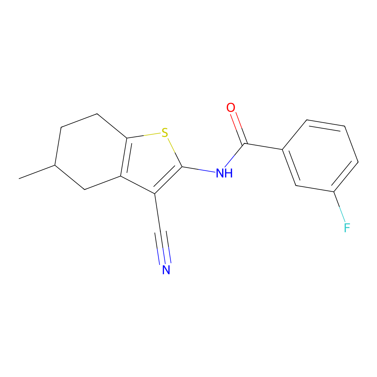 N-(3-cyano-5-methyl-4,5,6,7-tetrahydro-1-benzothiophen-2-yl)-3-fluorobenzamide molecular structure, CAS 476283-36-0