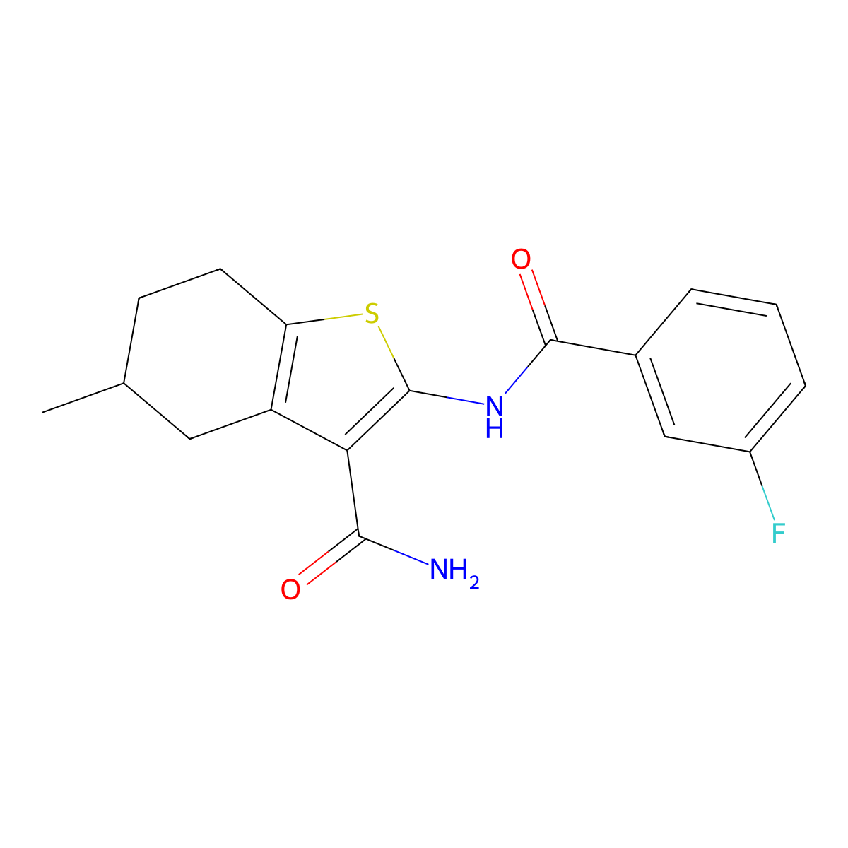 2-(3-Fluorobenzamido)-5-methyl-4,5,6,7-tetrahydrobenzo[b]thiophene-3-carboxamide molecular structure, CAS 476283-38-2