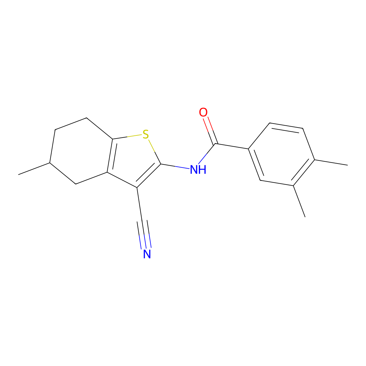 N-(3-cyano-5-methyl-4,5,6,7-tetrahydro-1-benzothiophen-2-yl)-3,4-dimethylbenzamide molecular structure, CAS 476284-01-2