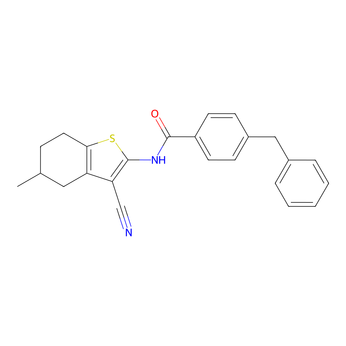 4-benzyl-N-(3-cyano-5-methyl-4,5,6,7-tetrahydro-1-benzothiophen-2-yl)benzamide molecular structure, CAS 476284-81-8