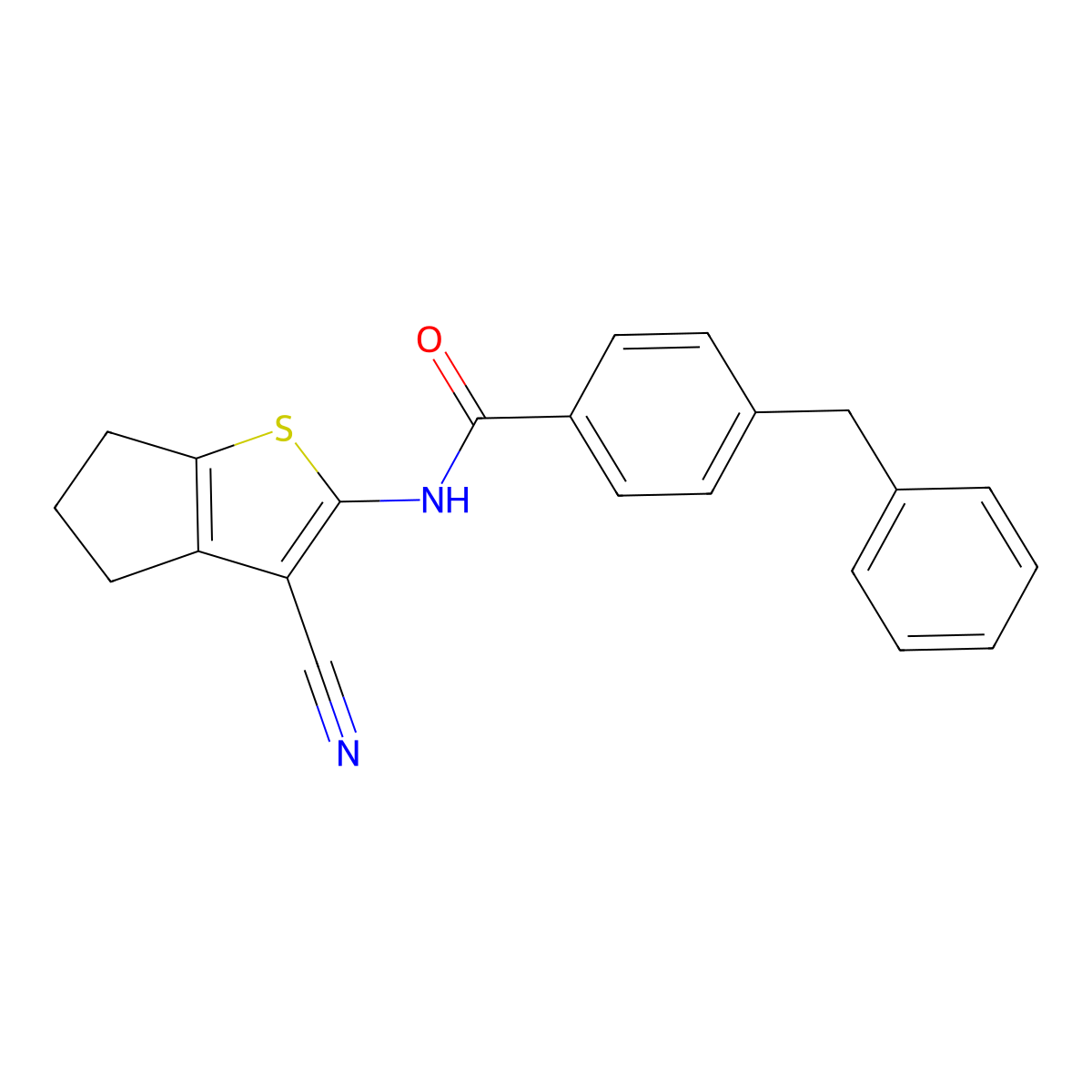 4-benzyl-N-(3-cyano-5,6-dihydro-4H-cyclopenta[b]thiophen-2-yl)benzamide molecular structure, CAS 476284-83-0