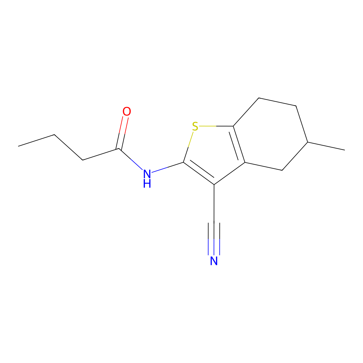 N-(3-cyano-5-methyl-4,5,6,7-tetrahydro-1-benzothiophen-2-yl)butanamide molecular structure, CAS 476285-47-9