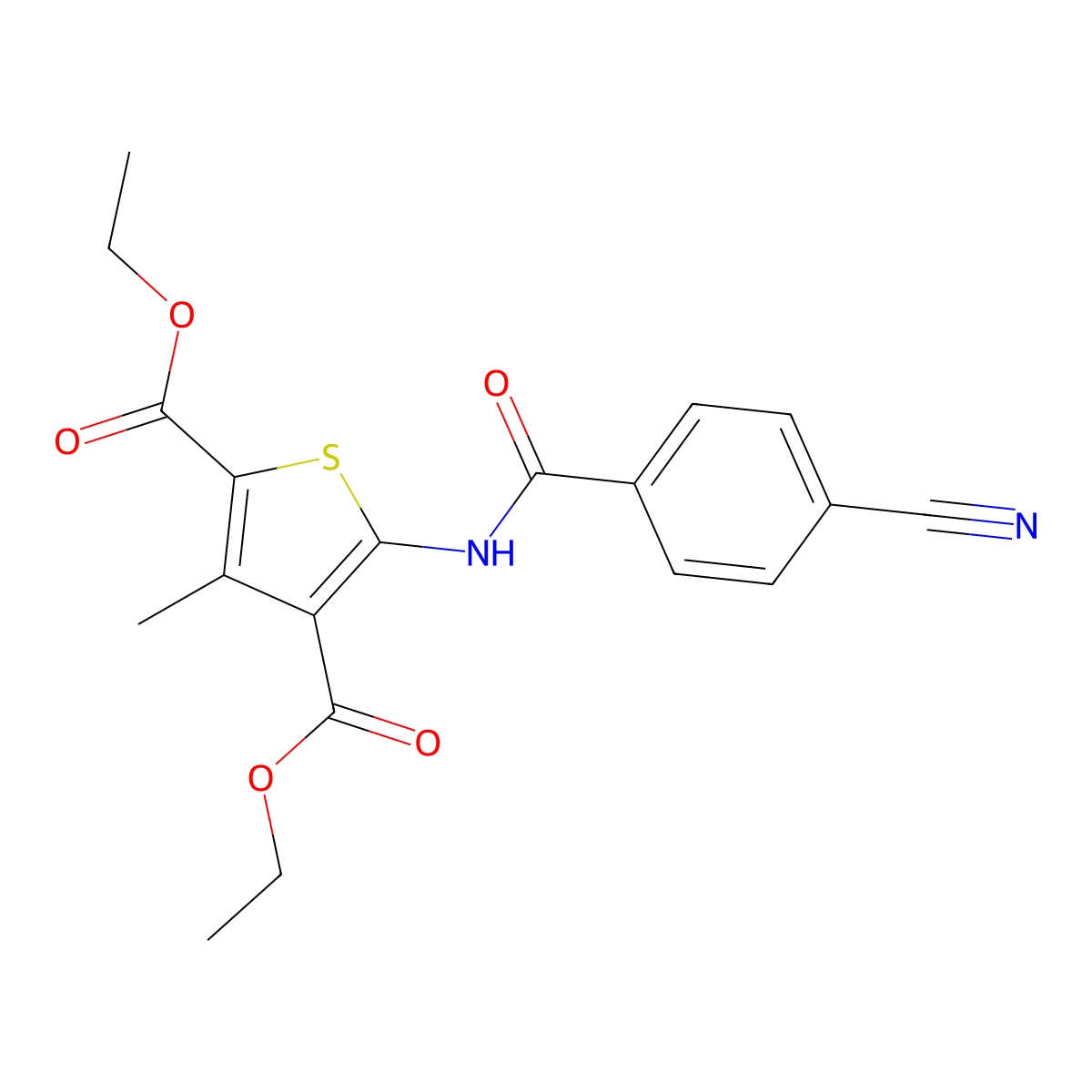2,4-Diethyl 5-(4-cyanobenzamido)-3-methylthiophene-2,4-dicarboxylate molecular structure, CAS 476293-67-1