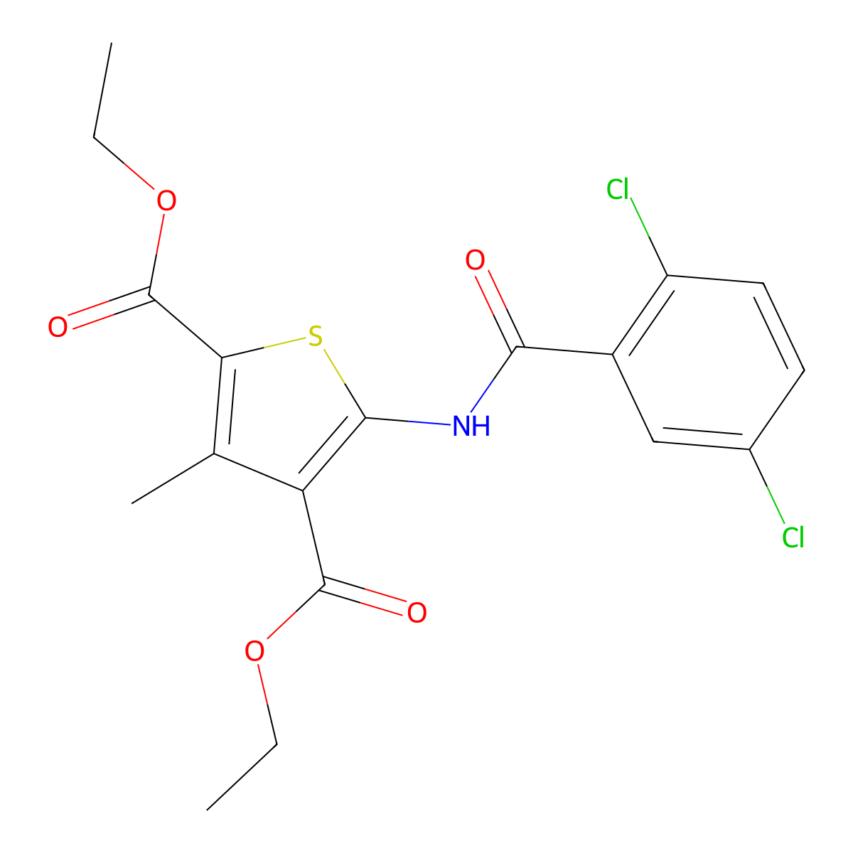 Diethyl 5-(2,5-dichlorobenzamido)-3-methylthiophene-2,4-dicarboxylate molecular structure, CAS 476293-68-2