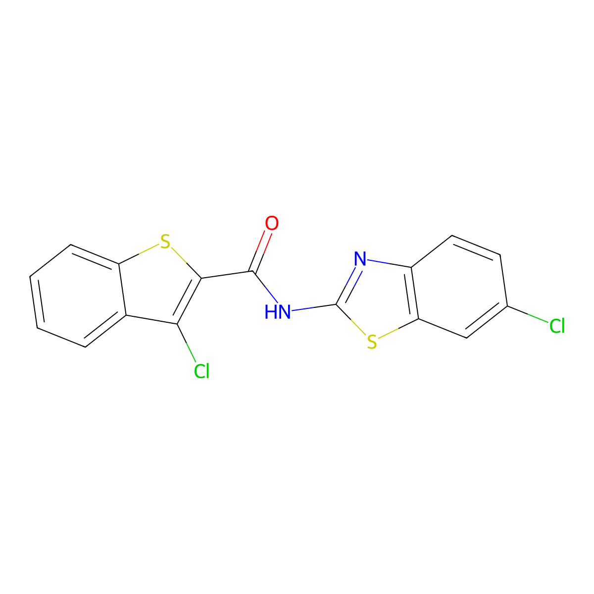 3-chloro-N-(6-chloro-1,3-benzothiazol-2-yl)-1-benzothiophene-2-carboxamide molecular structure, CAS 476293-78-4