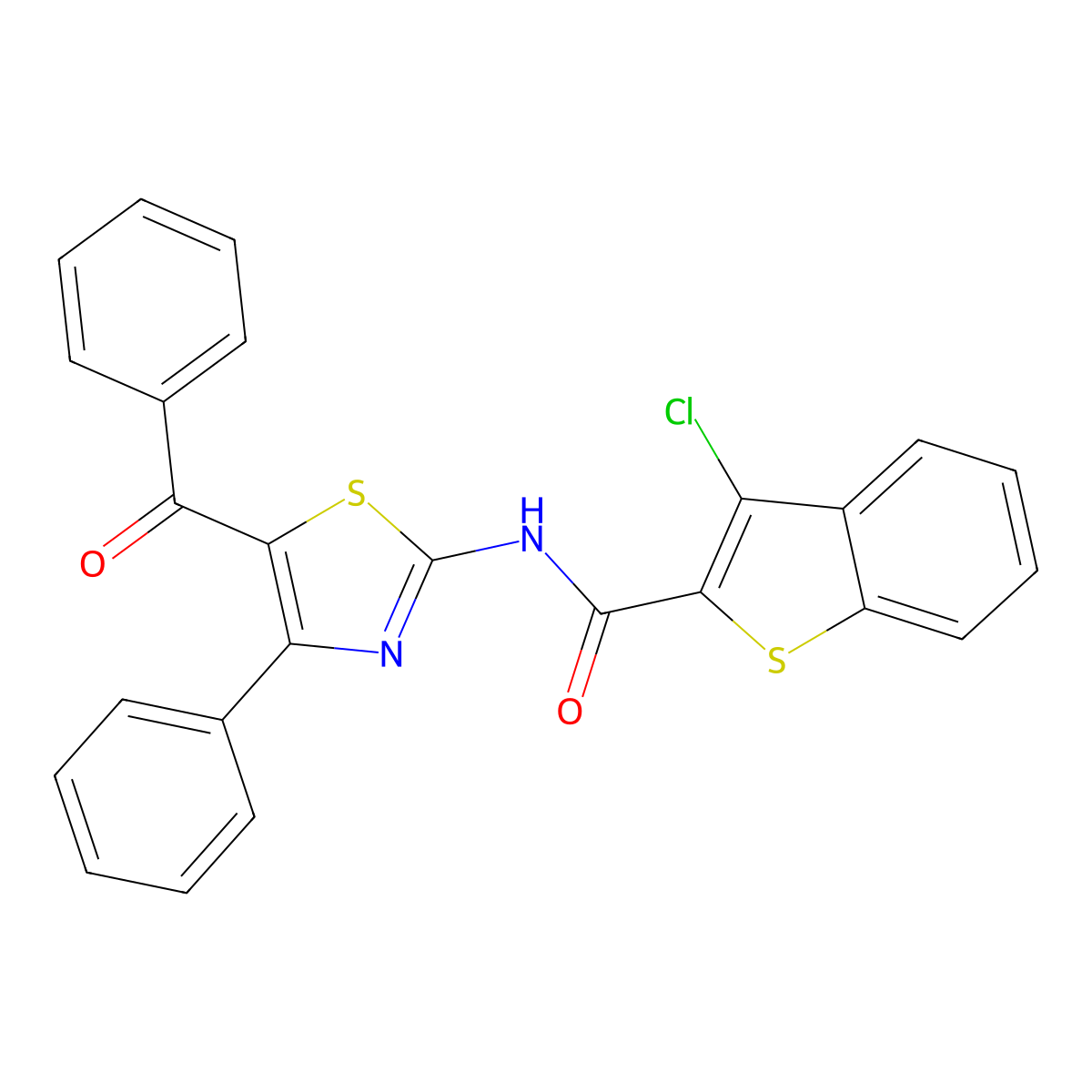 N-(5-benzoyl-4-phenyl-1,3-thiazol-2-yl)-3-chloro-1-benzothiophene-2-carboxamide molecular structure, CAS 476293-91-1