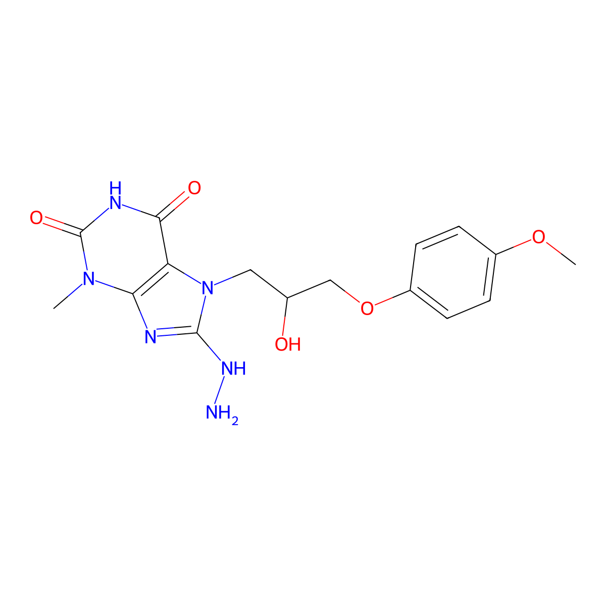 8-hydrazinyl-7-(2-hydroxy-3-(4-methoxyphenoxy)propyl)-3-methyl-1H-purine-2,6(3H,7H)-dione molecular structure, CAS 476294-20-9