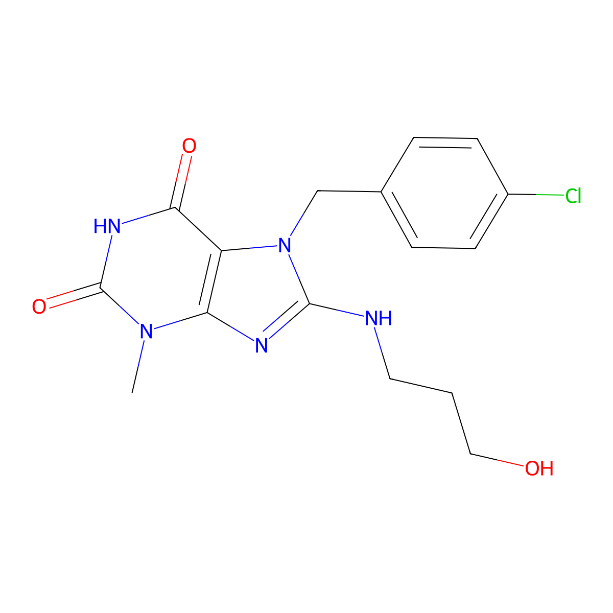 7-[(4-Chlorophenyl)methyl]-8-(3-hydroxypropylamino)-3-methylpurine-2,6-dione molecular structure, CAS 476294-60-7