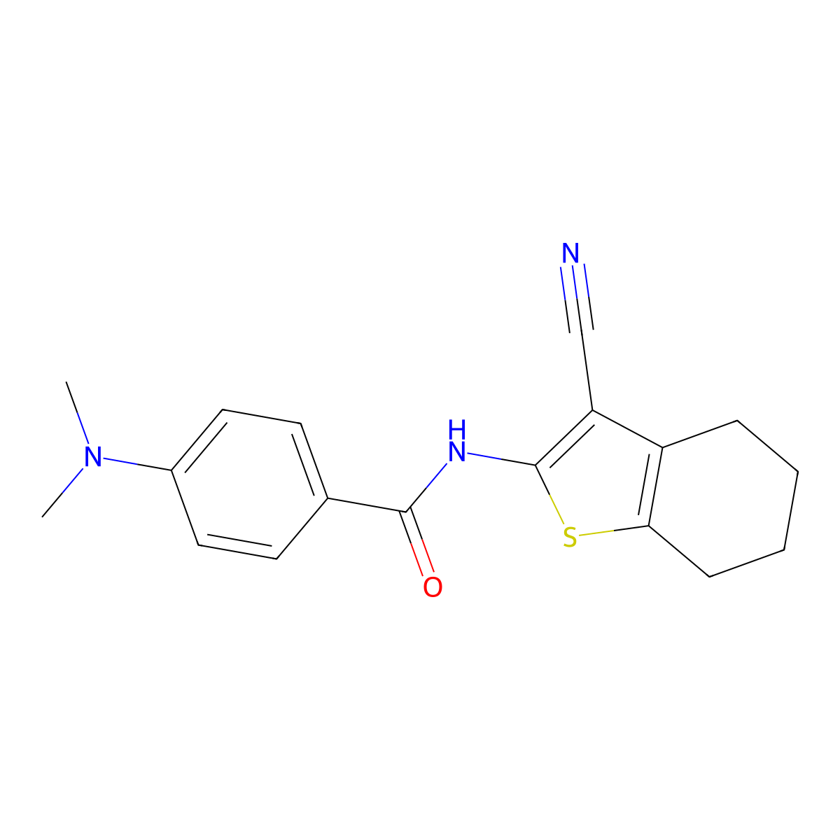 N-(3-cyano-4,5,6,7-tetrahydro-1-benzothiophen-2-yl)-4-(dimethylamino)benzamide molecular structure, CAS 476295-51-9