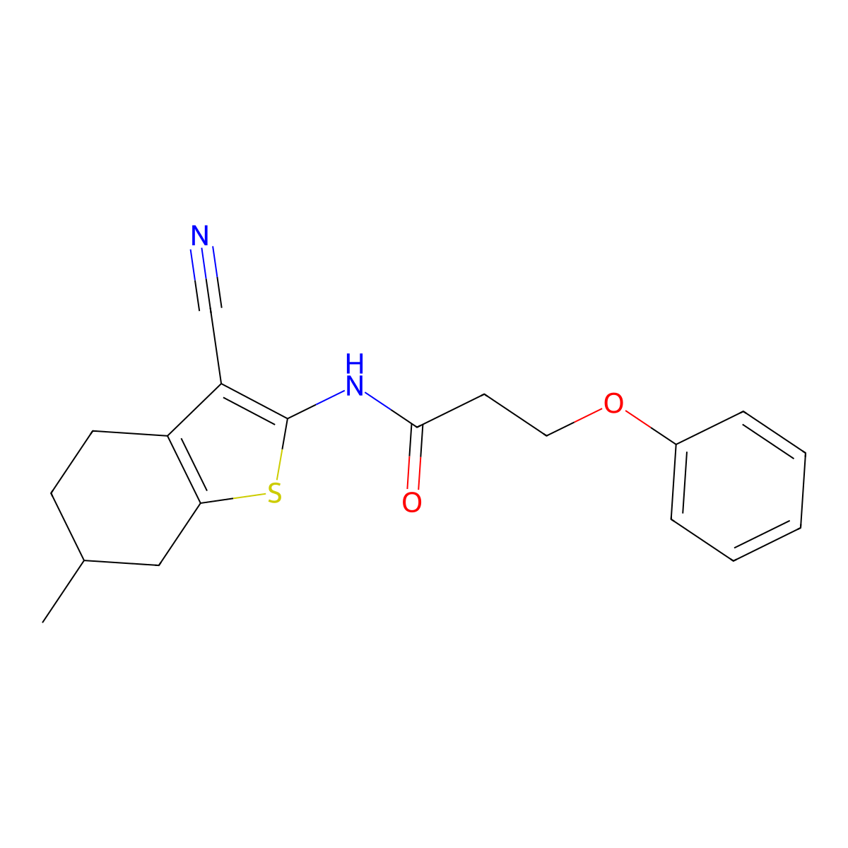 N-(3-cyano-6-methyl-4,5,6,7-tetrahydro-1-benzothiophen-2-yl)-3-phenoxypropanamide molecular structure, CAS 476295-81-5