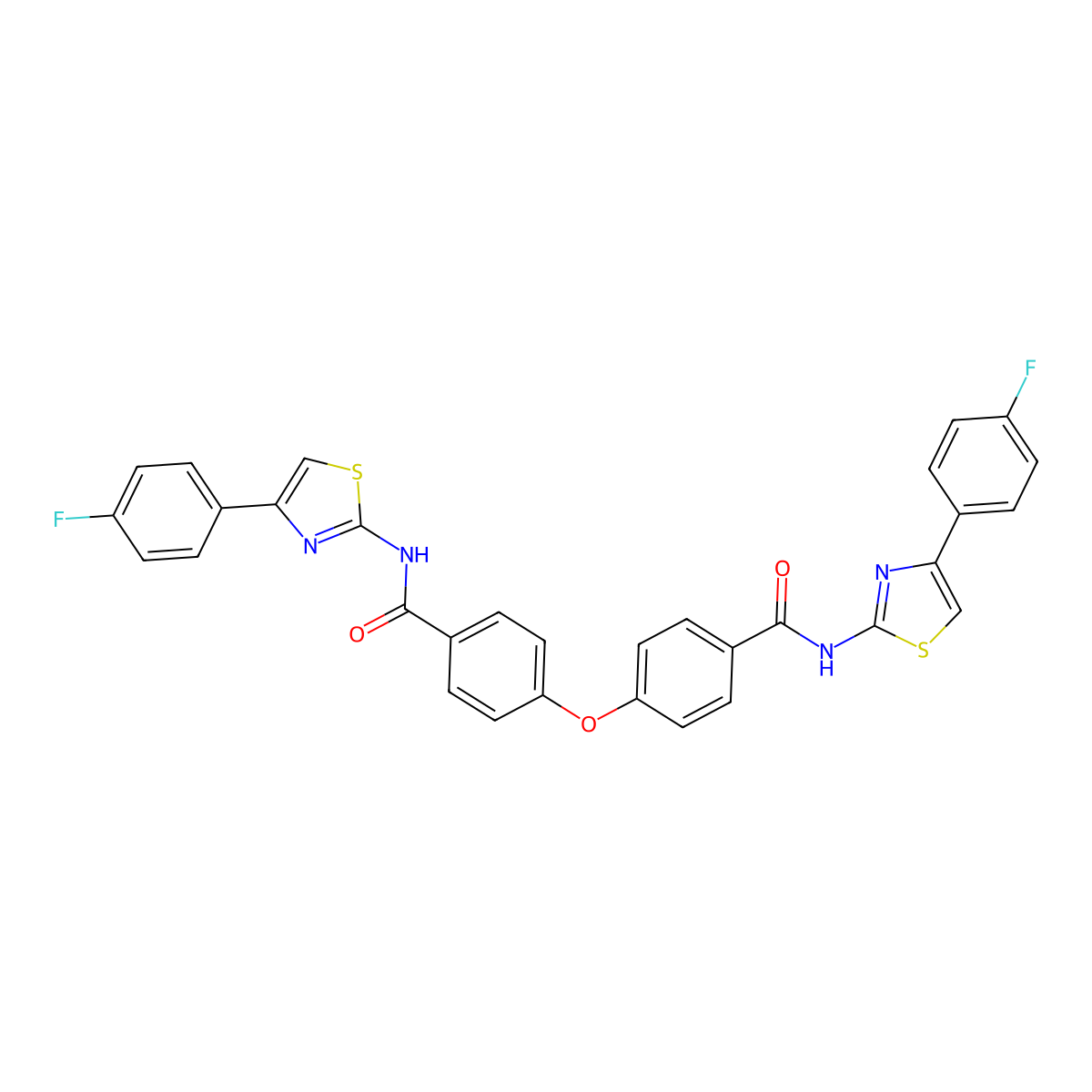 N-[4-(4-fluorophenyl)-1,3-thiazol-2-yl]-4-(4-{[4-(4-fluorophenyl)-1,3-thiazol-2-yl]carbamoyl}phenoxy)benzamide molecular structure, CAS 476296-10-3