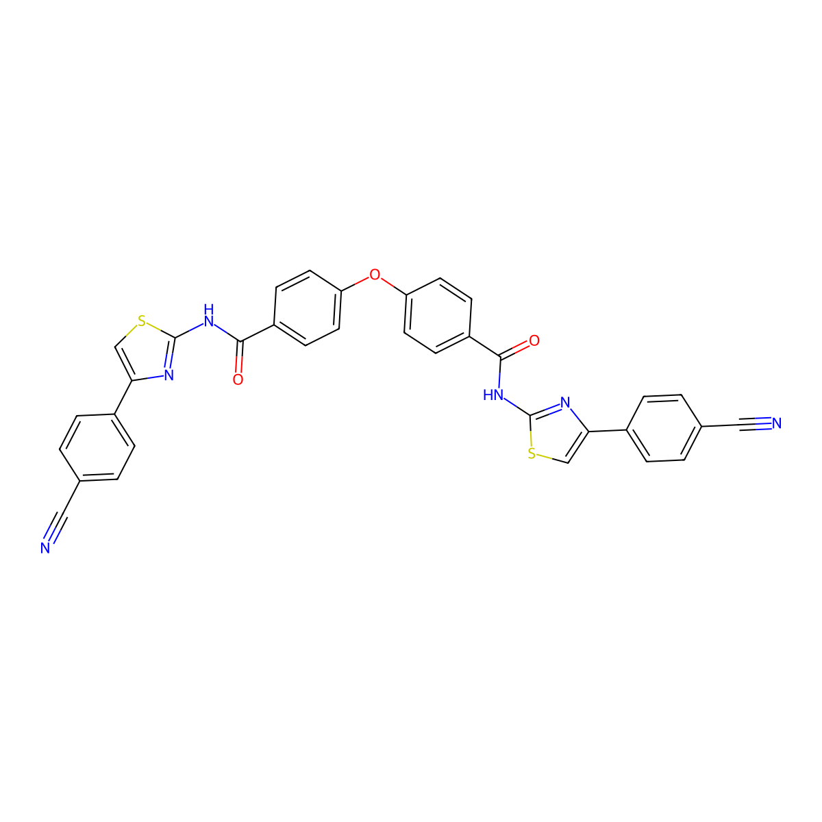 N-[4-(4-cyanophenyl)-1,3-thiazol-2-yl]-4-(4-{[4-(4-cyanophenyl)-1,3-thiazol-2-yl]carbamoyl}phenoxy)benzamide molecular structure, CAS 476296-11-4