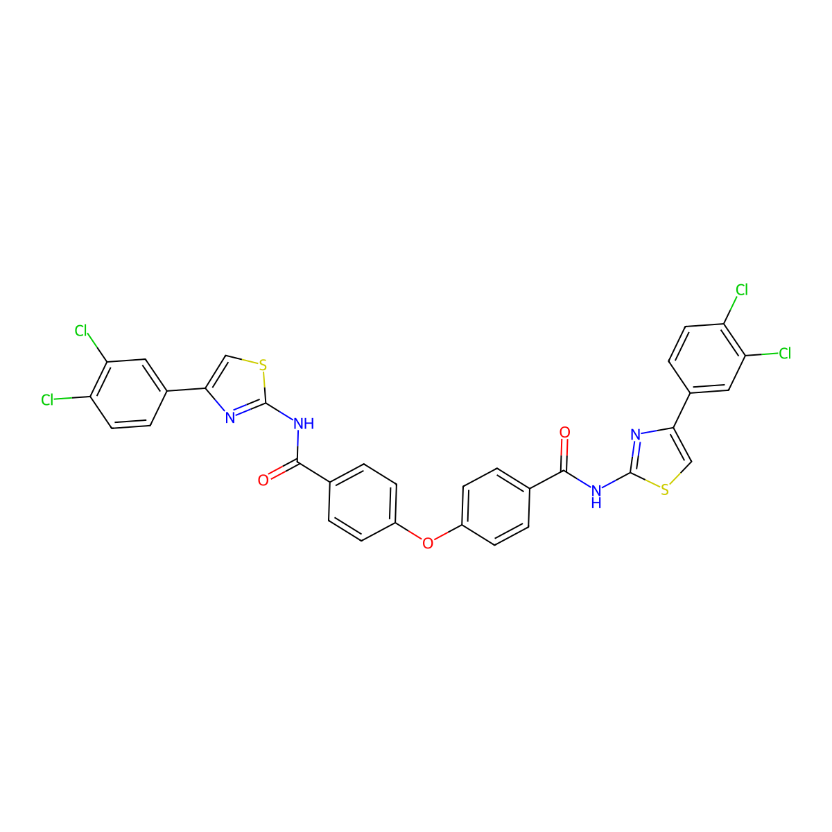 N-[4-(3,4-dichlorophenyl)-1,3-thiazol-2-yl]-4-(4-{[4-(3,4-dichlorophenyl)-1,3-thiazol-2-yl]carbamoyl}phenoxy)benzamide molecular structure, CAS 476296-14-7