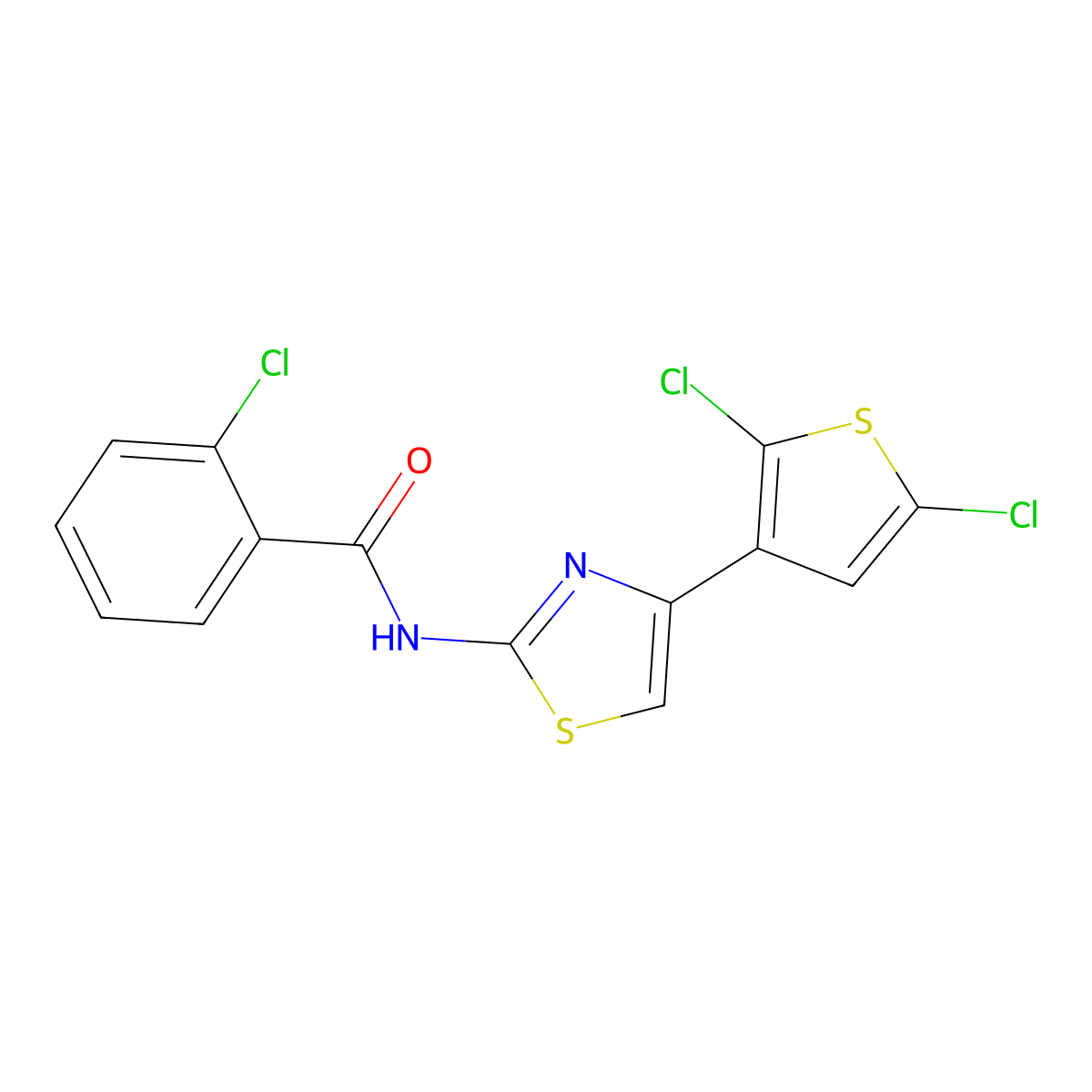 2-chloro-N-(4-(2,5-dichlorothiophen-3-yl)thiazol-2-yl)benzamide molecular structure, CAS 476297-25-3