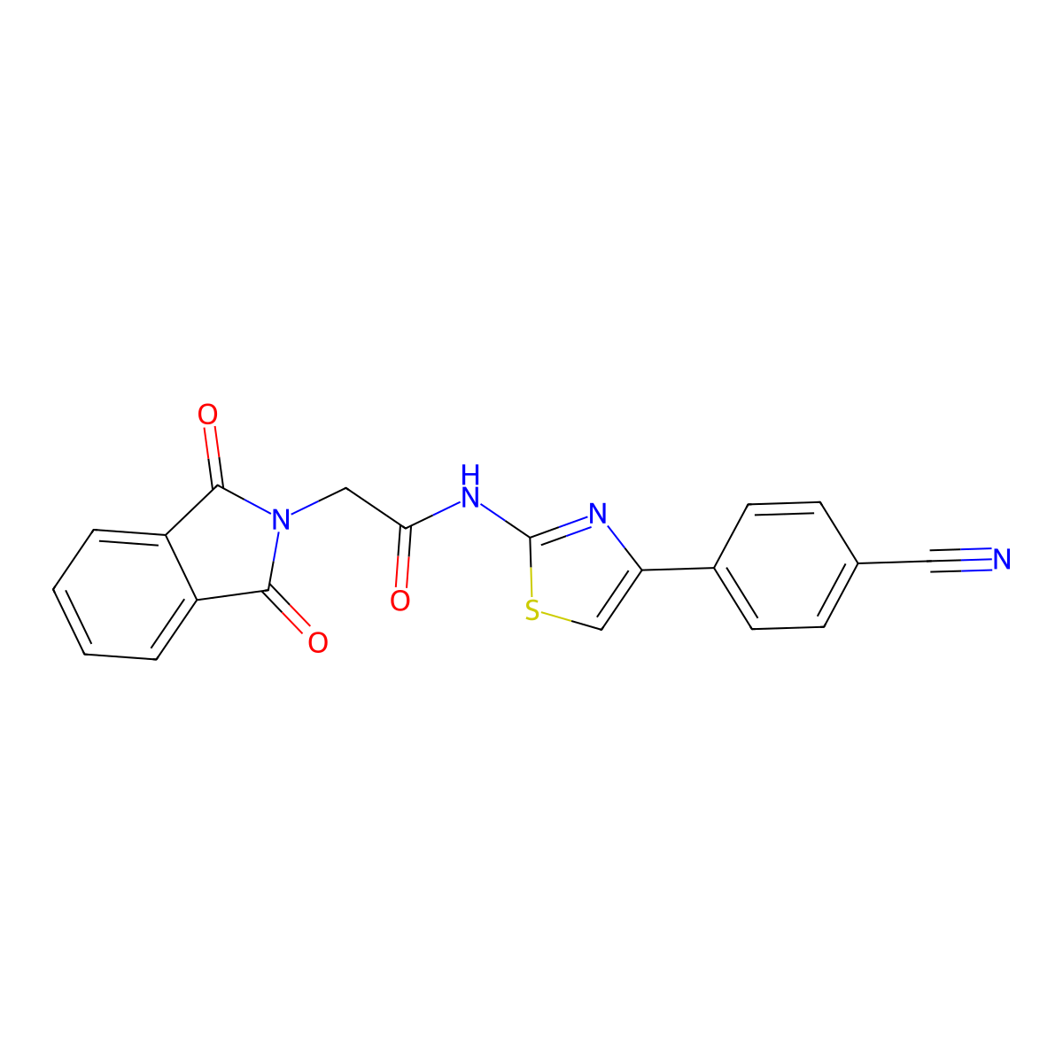 N-(4-(4-cyanophenyl)thiazol-2-yl)-2-(1,3-dioxoisoindolin-2-yl)acetamide molecular structure, CAS 476298-63-2