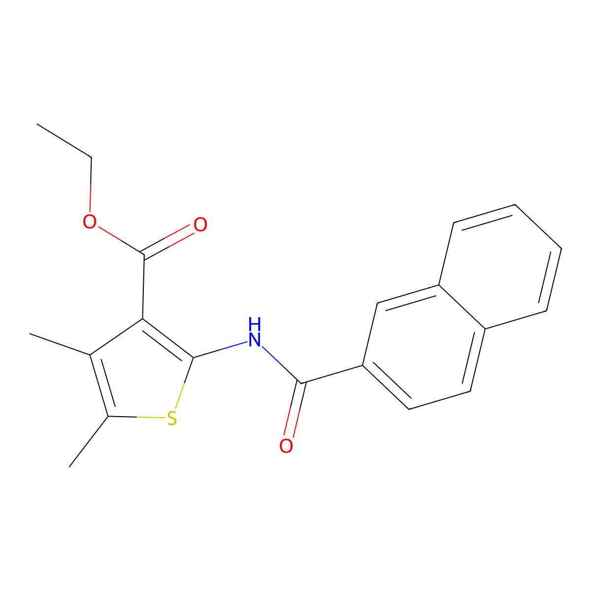 Ethyl 4,5-dimethyl-2-(naphthalene-2-amido)thiophene-3-carboxylate molecular structure, CAS 476298-69-8