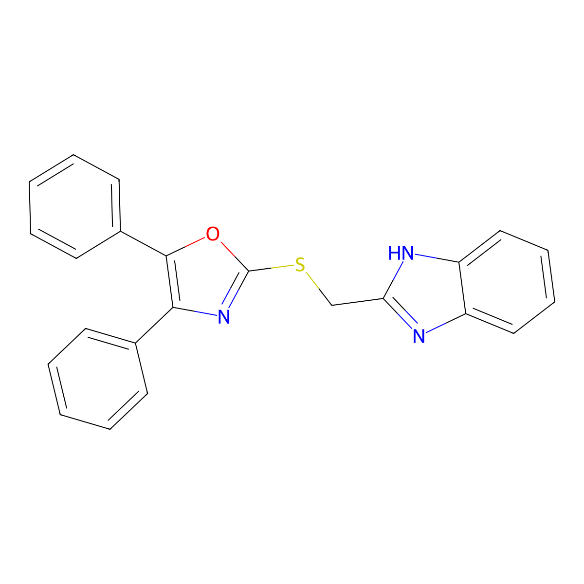 2-(((1H-benzo[d]imidazol-2-yl)methyl)thio)-4,5-diphenyloxazole molecular structure, CAS 476298-79-0