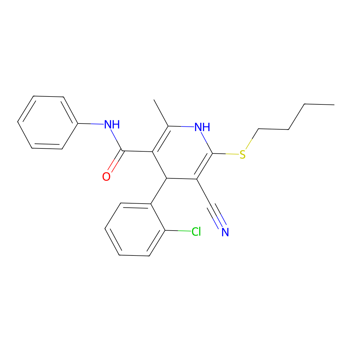6-(butylsulfanyl)-4-(2-chlorophenyl)-5-cyano-2-methyl-N-phenyl-1,4-dihydropyridine-3-carboxamide molecular structure, CAS 476305-69-8