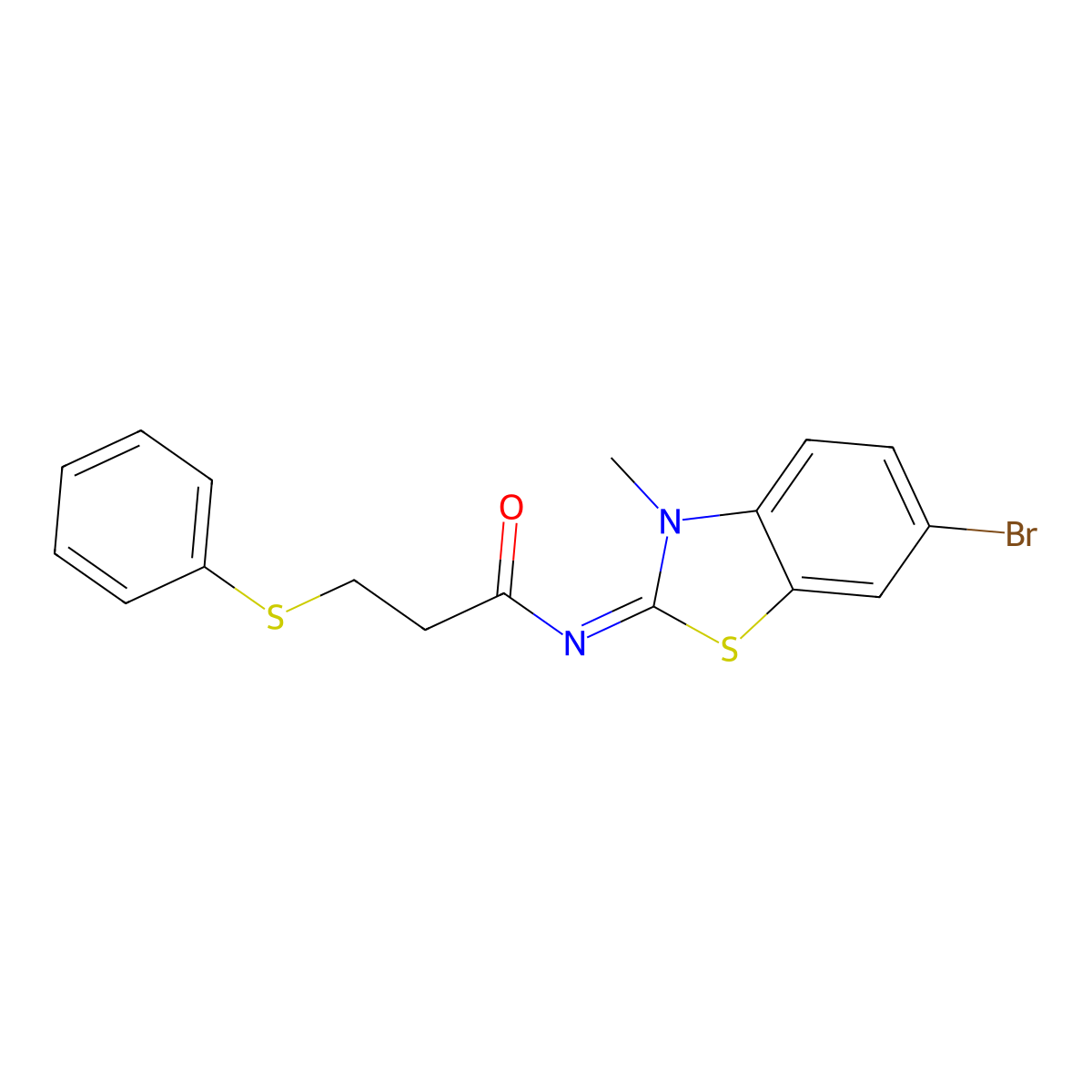 (E)-N-(6-bromo-3-methylbenzo[d]thiazol-2(3H)-ylidene)-3-(phenylthio)propanamide molecular structure, CAS 476307-29-6