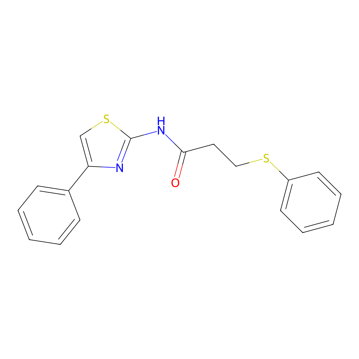 N-(4-phenylthiazol-2-yl)-3-(phenylthio)propanamide molecular structure, CAS 476307-30-9