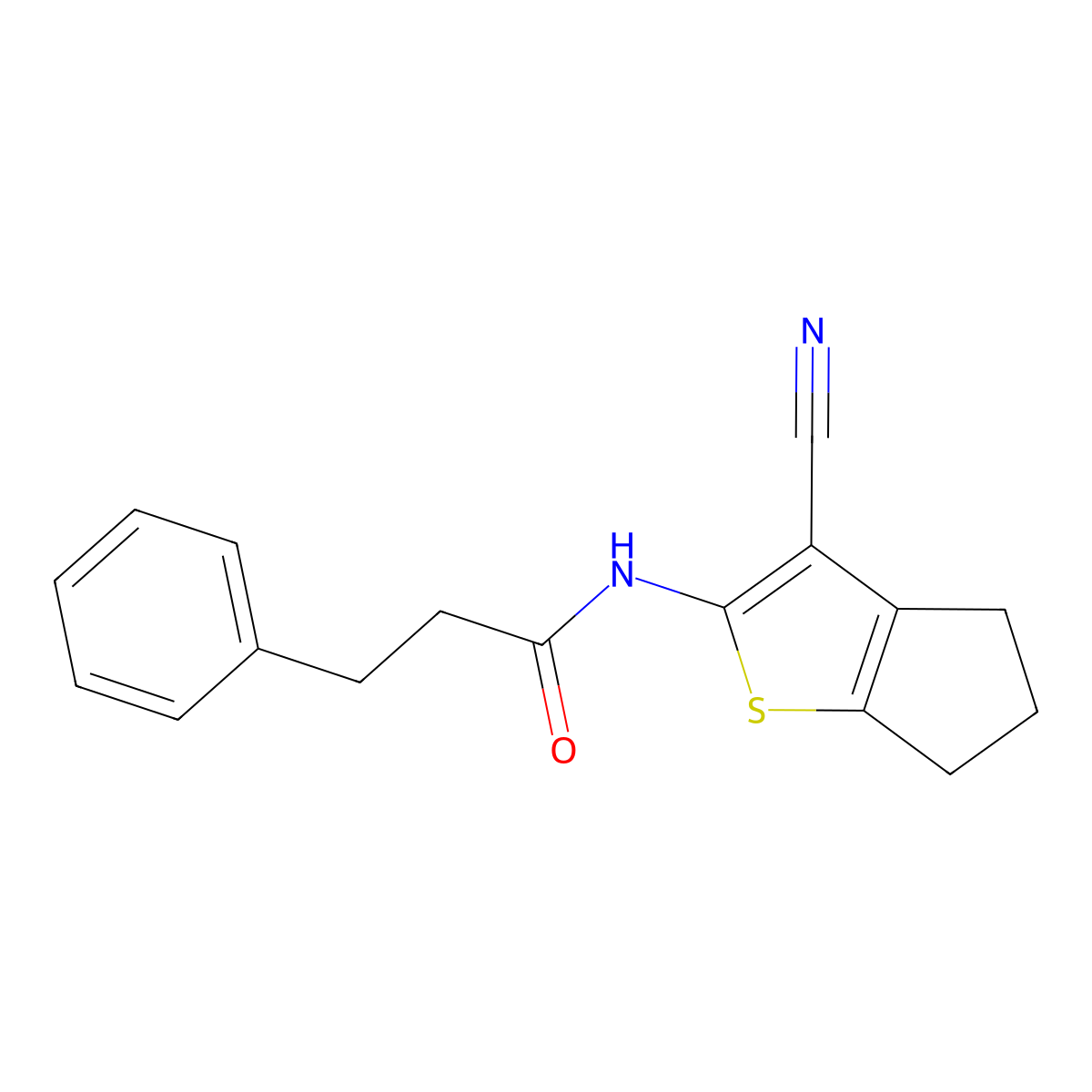 N-(3-cyano-5,6-dihydro-4H-cyclopenta[b]thiophen-2-yl)-3-phenylpropanamide molecular structure, CAS 476307-60-5