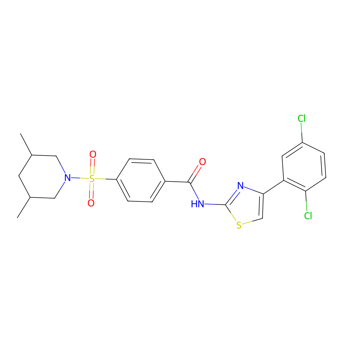 N-(4-(2,5-dichlorophenyl)thiazol-2-yl)-4-((3,5-dimethylpiperidin-1-yl)sulfonyl)benzamide molecular structure, CAS 476308-44-8